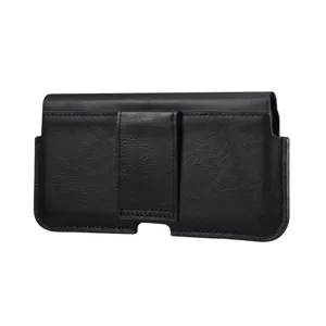 Black leather horizontal phone holster case for belt clip carrying pouch detail view
