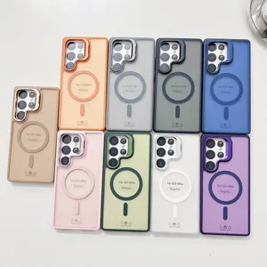 Coque de téléphone magnétique support d'objectif en métal mat compatible avec Samsung S25 Ultra