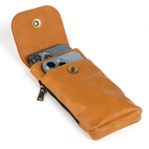 Doppelter vertikaler Leder Handytasche mit Magnetverschluss Gürtelschlaufe für Herren.