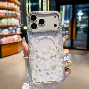 Custodia per cellulare floreale trasparente magnetica, cover protettiva elegante.