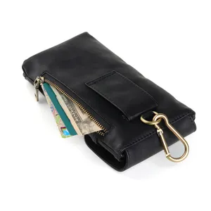 Herren schwarze Leder Gürteltasche Handy Halterung vertikal Gürtel Tasche mit Karabiner