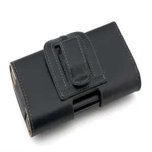 Funda de cuero negro para teléfono con clip de cinturón, bolsa universal duradera.