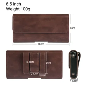 Braune PU Leder Handy-Gürteltasche 6.5 Zoll Schutzhülle mit Gürtelschlaufe für Smartphones.