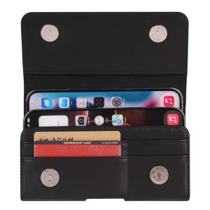 Heren dubbellaagse PU lederen telefoon riemholster taille tas met kaartsleuven en knoppen.