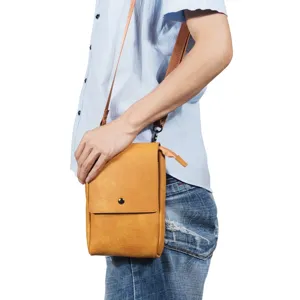 Vertical crossbody phone bag for men, faux leather shoulder pouch for daily travel use.