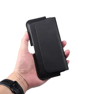 Premium leather phone holster pouch case for large smartphones, durable belt loop design.