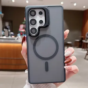 Coque de Téléphone Magnétique Mat avec Support d'Objectif pour Samsung Galaxy S25 Ultra S24