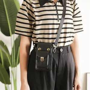 Universal 6.9 inch vertical double pocket flip waist bag phone holster crossbody bag