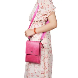 Pink vertical crossbody phone bag, stylish leather shoulder bag with wide strap for women daily use