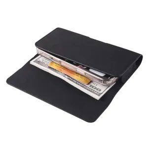 Schwarze PU Leder Handytasche Detailansicht mit Kartenfächern und Geldfach Design.