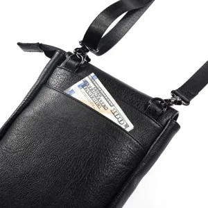 Black Vertical Crossbody Phone Bag PU Leather Mini Shoulder Bag with Strap for Daily Use