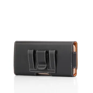 Funda de cuero negro para teléfono con clip de cinturón riñonera universal smartphone