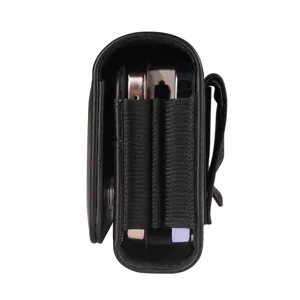 Heren dubbellaags verticale PU lederen riem telefoonhouder etui zijaanzicht detail.