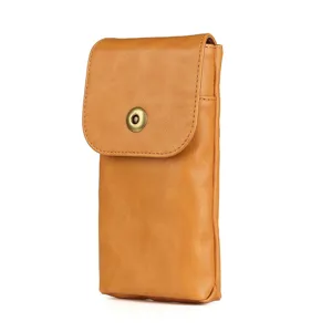 Herren PU Leder vertikale Handy Gürteltasche Hüfttasche mit Magnetverschluss braun