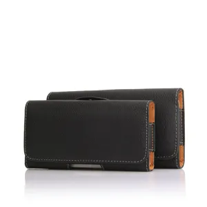 Funda de cuero negro para teléfono con clip de cinturón, estuche protector principal.