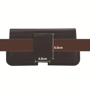 Leather phone holster detail view showing belt loop dimensions for iPhone 12 pro max.