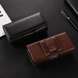 Herens dubbellaagse verticale PU leer riem holster telefoon pouch voor 5.5-6.7 inch smartphones