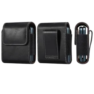 PU Leather Folding Phone Pouch Holster With Belt Clip Waist Case For Z Flip 3 5G Razr 5G Protective Cover Sleeve
