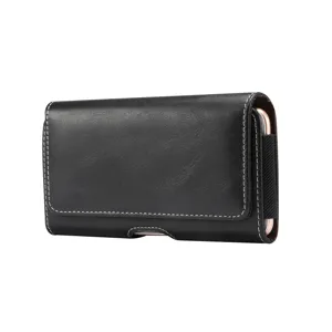 Funda Horizontal Universal de Imitación de Cuero para Teléfono Pasador de Cinturón Capa Única Riñonera Cierre Magnético para Hombre