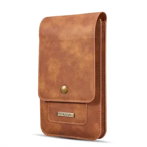 Braunes Leder Handyholster Doppelschicht Gürteltasche universal für 6,5 Zoll Smartphones.