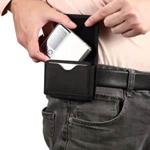 Universal Folding Screen Phone Case PU Leather Nylon Waist Belt Pouch Shockproof Protective Cover Sleeve For Folding Mobile Phones