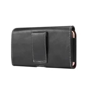 Universal Men Belt Loop Phone Holster Faux Leather Horizontal Cellphone Waist Pouch Protective Case Carrying Sleeve Bag