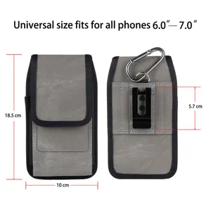 Universele 6.0-7.0 inch telefoon heuptas met riemclip en duurzame grijze stof design.