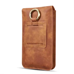 Universelle PU Leder Handytasche Detailansicht, braune Gürteltasche mit Metallring.