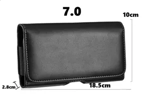 Schwarze Leder Handytasche Gürteltasche Querformat für 7.0 Zoll Smartphones und Geräte.
