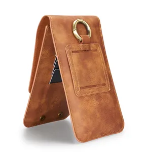 Doppelschicht Leder Handy Holster mit robustem Metallring und Kartenschlitz Detail
