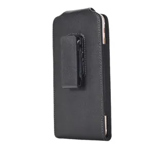 Men black leather phone holster belt pouch with rotating clip vertical case for work
