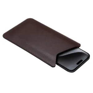 Brown PU leather slip-in phone sleeve universal pocket pouch for mobile phones