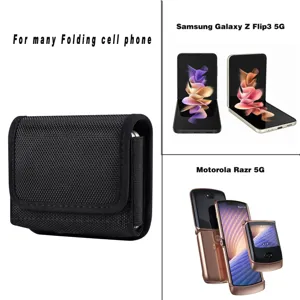 Universal folding phone holster pouch fits Samsung Z Flip and Motorola Razr durable black nylon