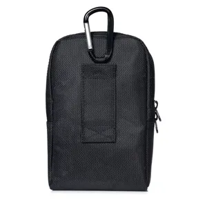 Universal durable black oxford cloth phone waist pouch with metal carabiner hook for daily use