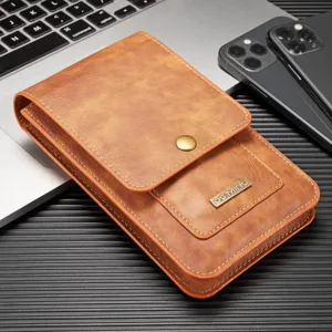 Bolso de Cintura Universal para Teléfono de Cuero PU Múltiples Ranuras para Tarjetas Funda de Cartera Clip de Cinturón Cierre Magnético Holster