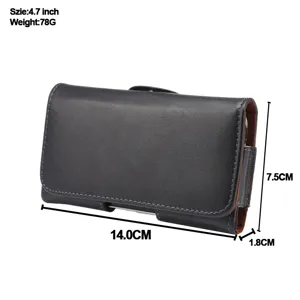 Schwarze Leder Handytasche Detailansicht mit Gürtelclip, 14.0x7.5x1.8cm, Schutzhülle.