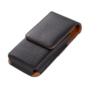 Étui de Téléphone Universel avec Clip de Ceinture en Cuir PU Texture Litchi Pochette de Taille à Rabat Étui de Protection pour Smartphones