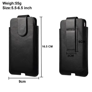 Schwarze Leder Handytasche Gürteltasche für 5.5-6.5 Zoll Smartphones mit Magnetverschluss.