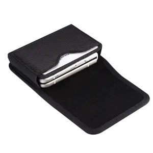 Universal black nylon vertical phone holster pouch for foldable smartphones and cases.