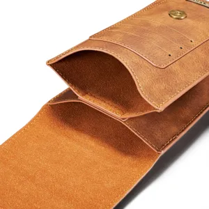 Braune PU-Leder Handytasche Gürteltasche mit Doppelfach, Kartenfächern und Magnetverschluss.