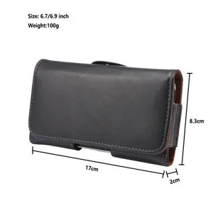 Schwarze Leder Handytasche Gürteltasche für 6.7 6.9 Zoll Smartphones mit Gürtelschlaufe.