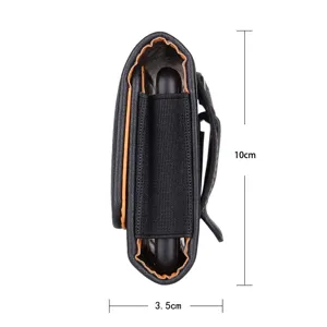 Men's leather phone holster detail view, black lychee pattern with 10cm height and 3.5cm depth.