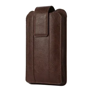 Braunes ledernes doppellagiges Handy-Holster Taillentasche für Herren Business Smartphone Etui