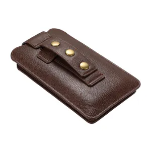 Braunes ledernes vertikales Handytasche Gürtelholster für Herren, doppelte Gürteltasche.