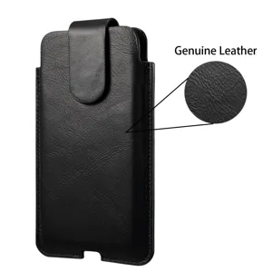 Universelle Handytasche aus echtem Leder mit Gürtelschlaufe und Magnetschnalle schwarz