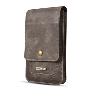 Dunkelbraune lederen telefoon holster tas met dubbele laag voor 6.5 inch smartphone.