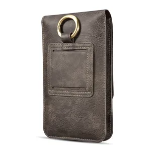 Universelle 6.5 Zoll Handy-Hüfttasche aus Leder mit Metallring und Kartenfach für Gürtel