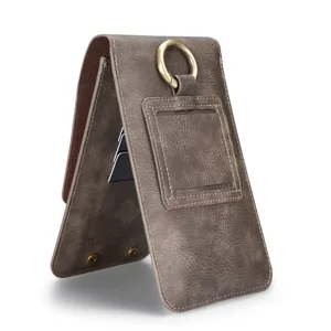 Universelle 6,5-Zoll doppellagige Leder-Handy-Gürteltasche mit Metallring für Smartphones