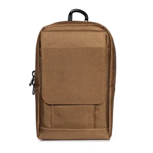 Durable brown tactical phone pouch, high-quality oxford cloth waist bag with secure flap.