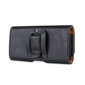 Men's Horizontal Mobile Phone Waist Bag Lychee Pattern TPU Synthetic Leather Holster With Magnetic Closure Belt Clip